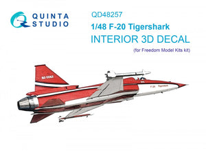 Quinta Studio QD48257 F-20 Tigershark 3D-Printed &amp;amp; coloured Interior on decal paper (Freedom Model) 1/48