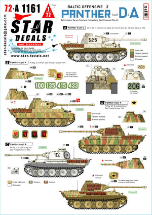 Star Decals 72-A1161 Panther Ausf D et A. Offensive baltique n° 2. SS-Nordland, GD et 5e division blindée en 1944-45. Pays baltes - Narwa - Courlande - Königsberg - Prusse-Orientale. Échelle 1/72.