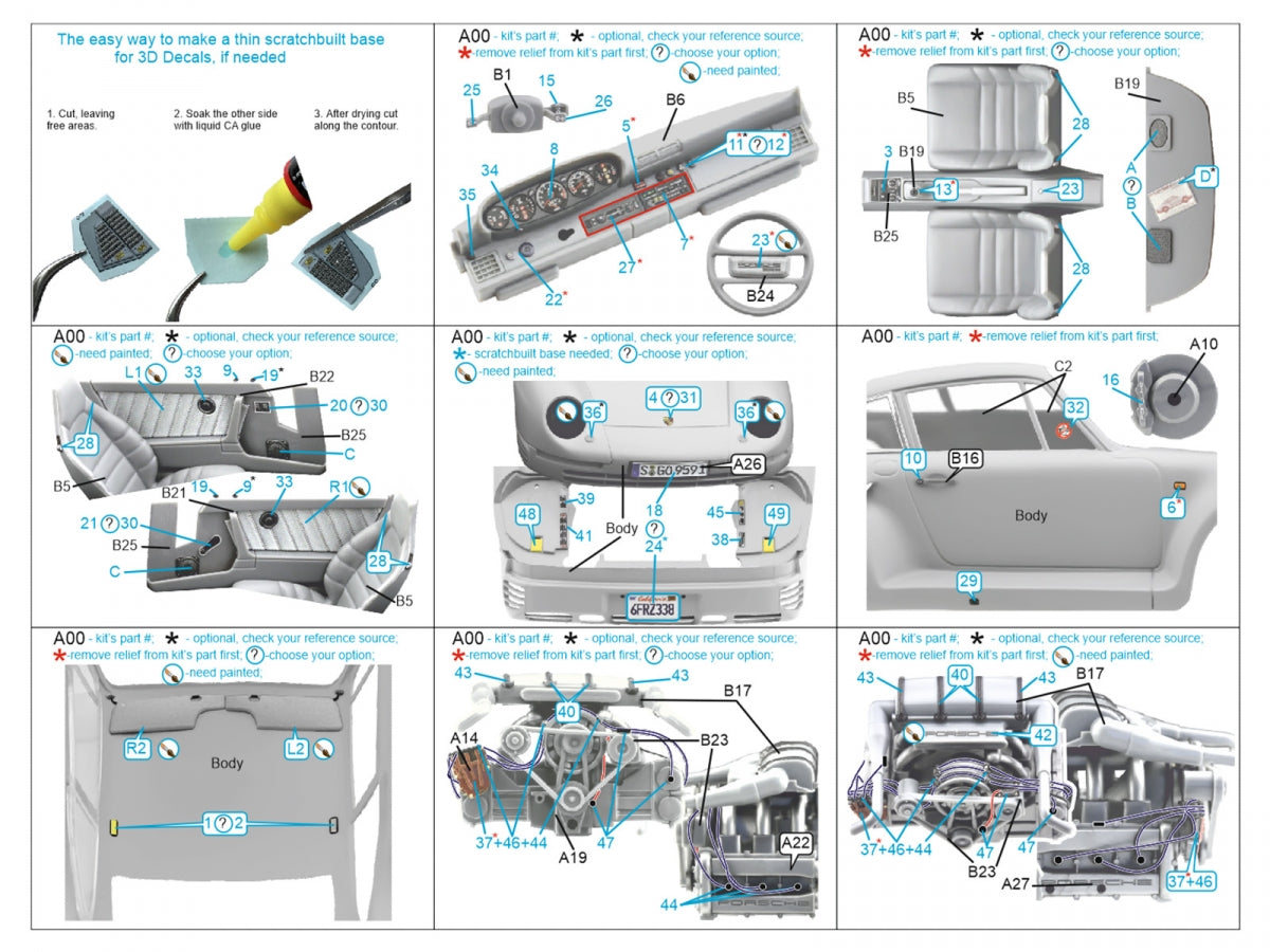 Quinta Studio QD24003 Porsche 959 3D-Printed &amp;amp; coloured Interior on decal paper (Tamiya) 1/24 – Bild 2