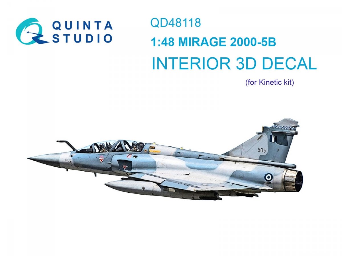 Quinta Studio QD48118 Mirage 2000-5B 3D-Printed &amp;amp; coloured Interior on decal paper (Kinetic) 1/48