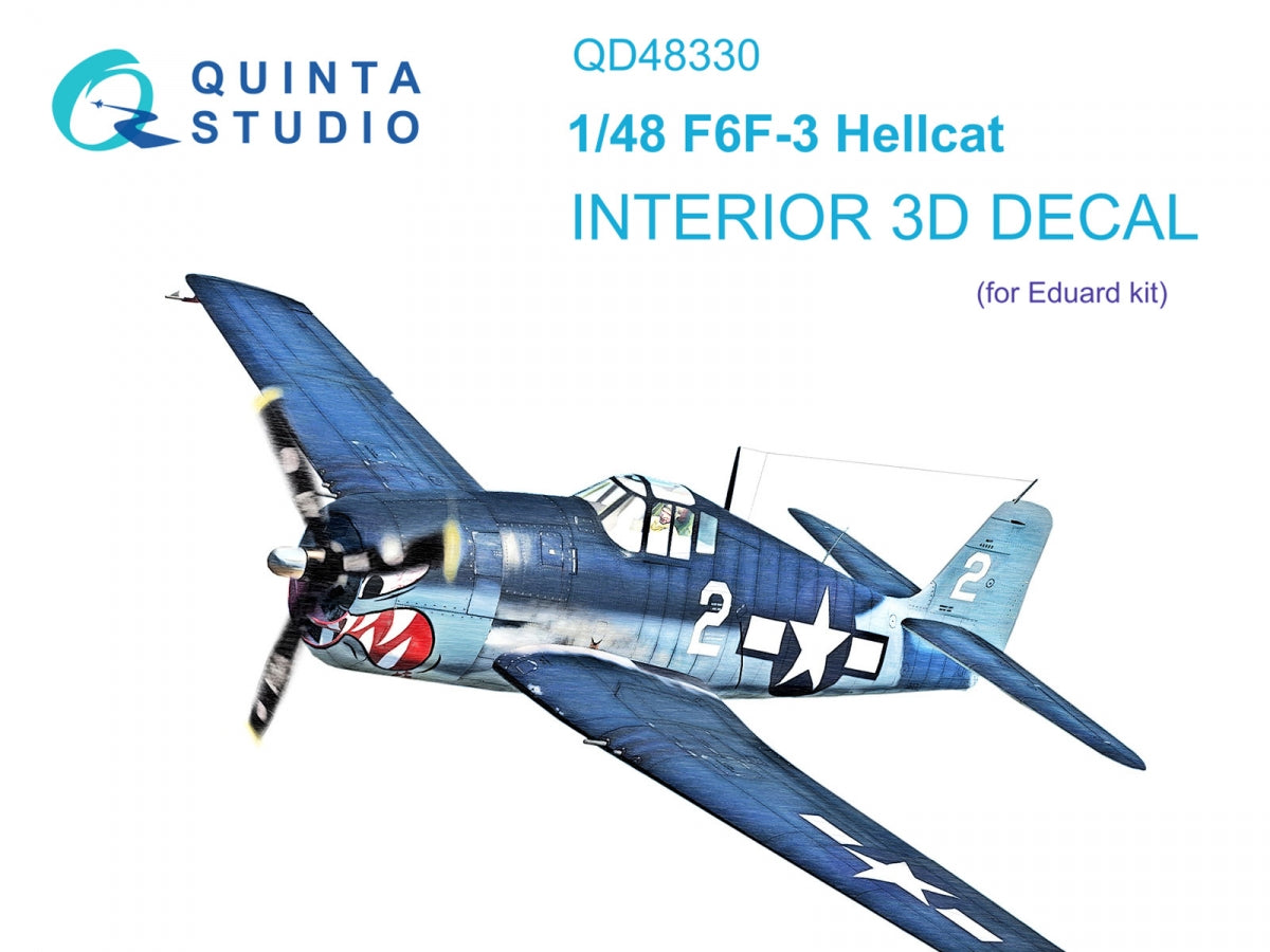 Quinta Studio QD48330 F6F-3 Hellcat 3D-Printed &amp; colored Interior on decal paper (Eduard) 1/48