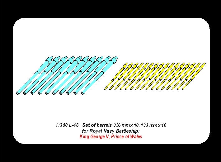 Aber 350L-48 Set of barrels 356mm x 10; 133mm x 16 for King George V, Prince of Wales 1/350 – imagen 6