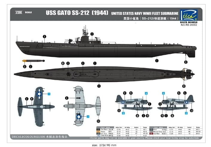 Maquettes Rich Models 20002 USS Gato SS-212 1944 + OS2U Kingfisher 1/200  – image 2
