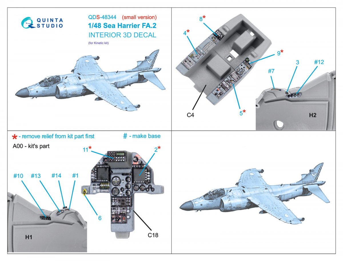 Intérieur imprimé en 3D et coloré sur papier décalcomanie Quinta Studio QDS-48344 Sea Harrier FA.2 (Kinetic) (Petite version) 1/48  – image 2