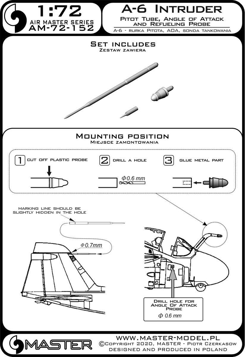 Master AM-72-152 A-6 Intruder - Rurka Pitota, sonda Angle of Attack oraz tankowania 1/72 – immagine 3