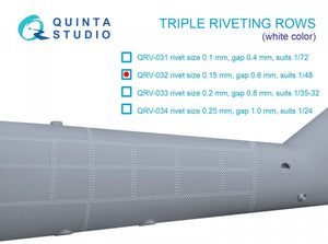 Rangées de rivets triples Quinta Studio QRV-032 (taille des rivets : 0,15 mm, écartement : 0,6 mm, convient à l’échelle 1/48), couleur blanche, longueur totale : 4,4 m / 14 pi