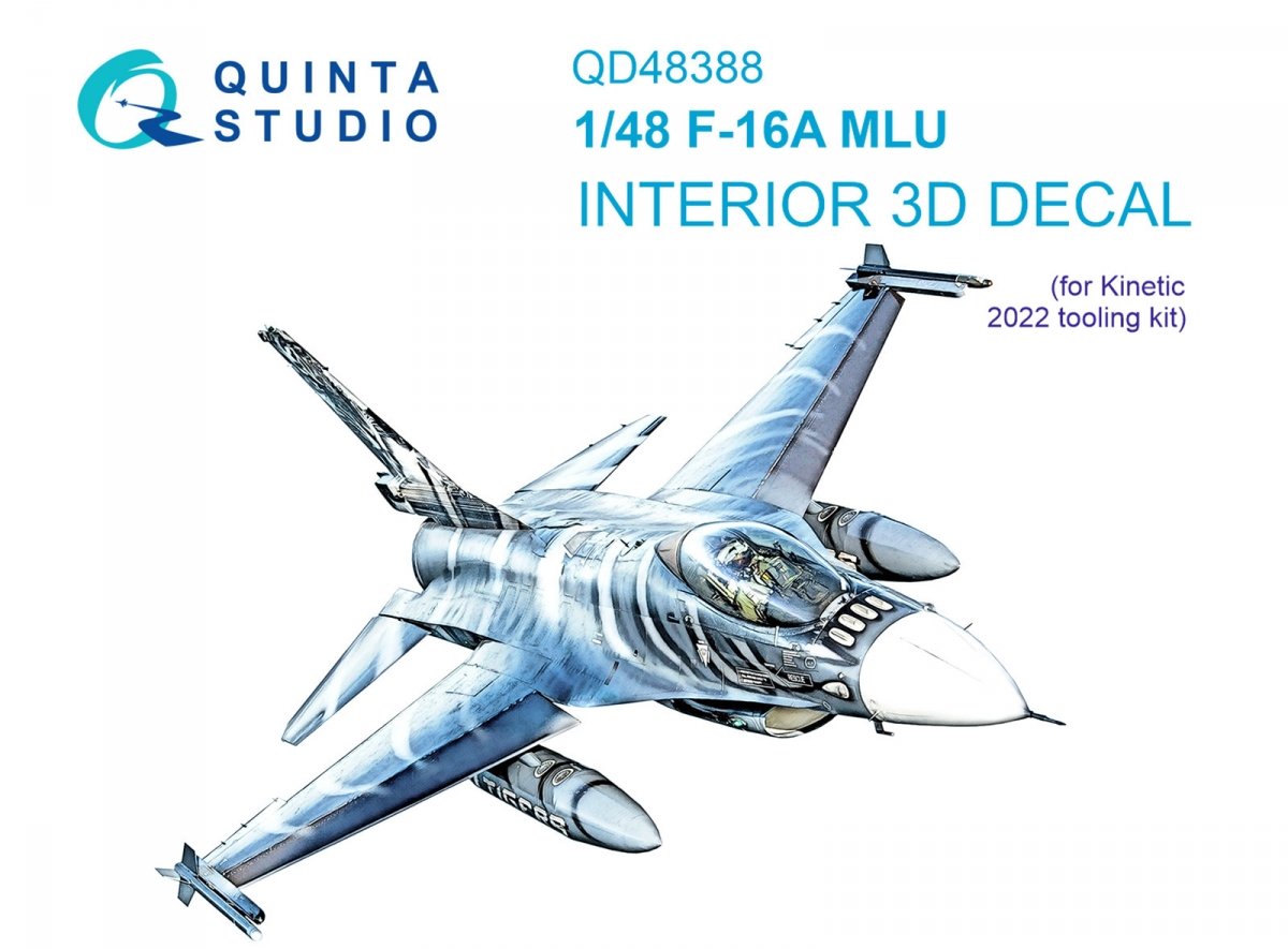 Intérieur imprimé en 3D et coloré sur papier décalcomanie Quinta Studio QD48388 F-16A MLU (Kinetic) à l'échelle 1/48