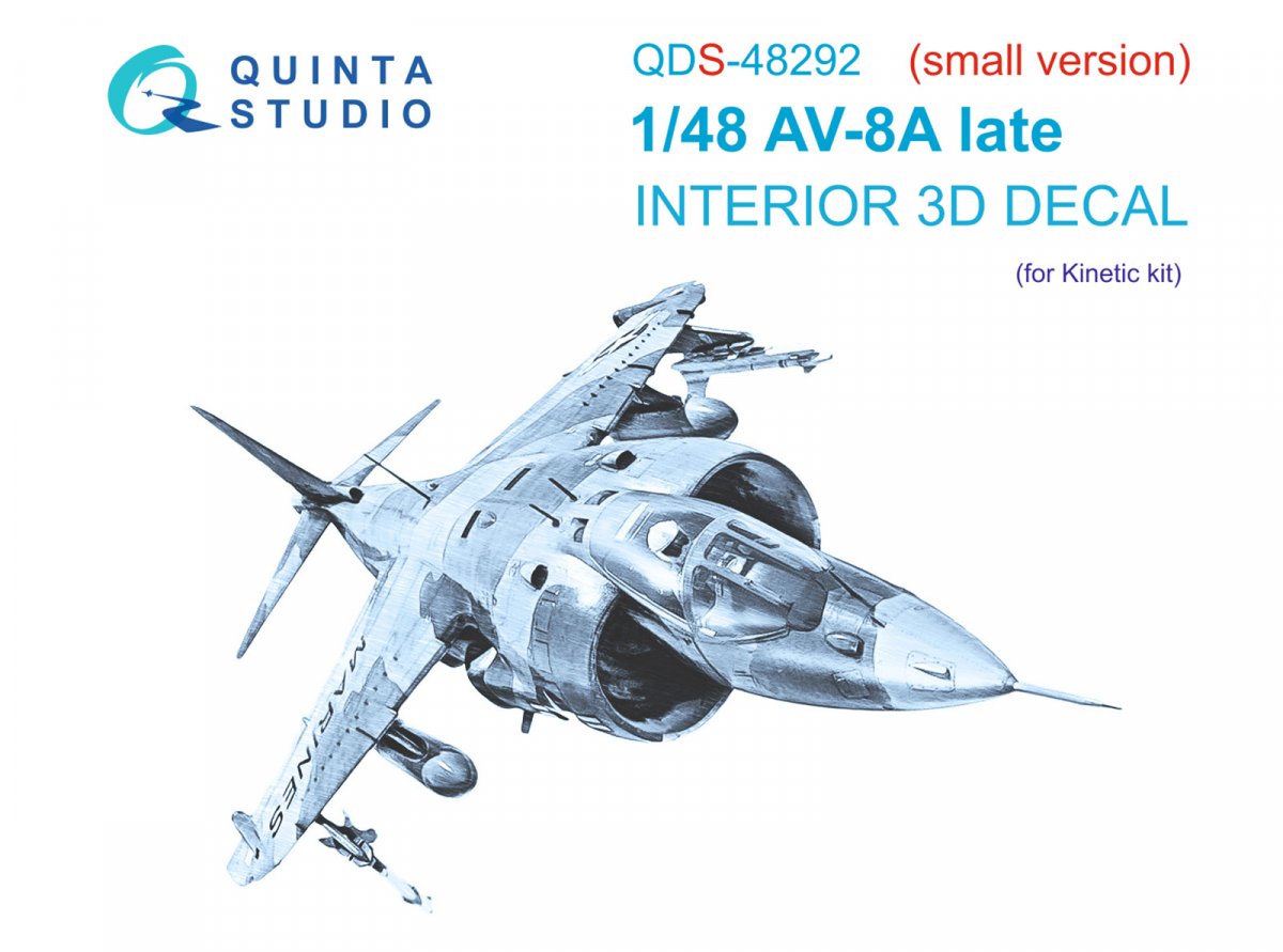 Quinta Studio QDS-48292 AV-8A Late 3D-Printed &amp; colored Interior on decal paper (Kinetic) (Small version) 1/48