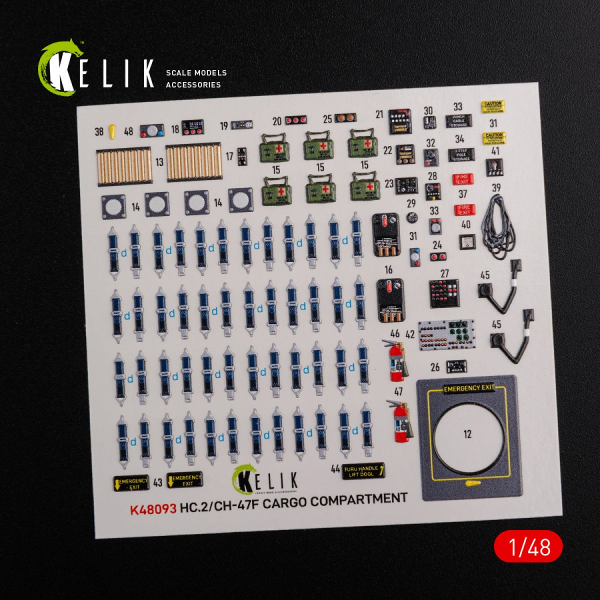 KELIK K48093 CH-47F interior 3D decals for Italeri kit 1/48 – immagine 2
