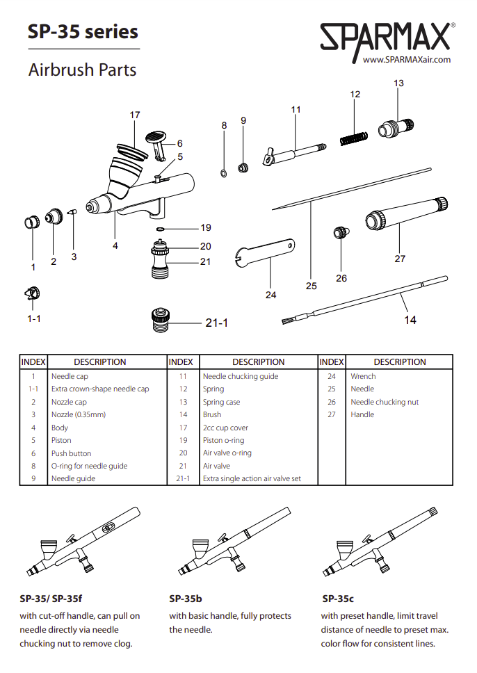 Sparmax SP-35C Airbrush - Nozzle 0.35 mm – Bild 2