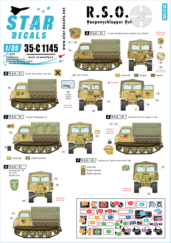 Décalcomanies étoiles 35-C1145 RSO / 01 - Raupenschlepper Ost. 1/35