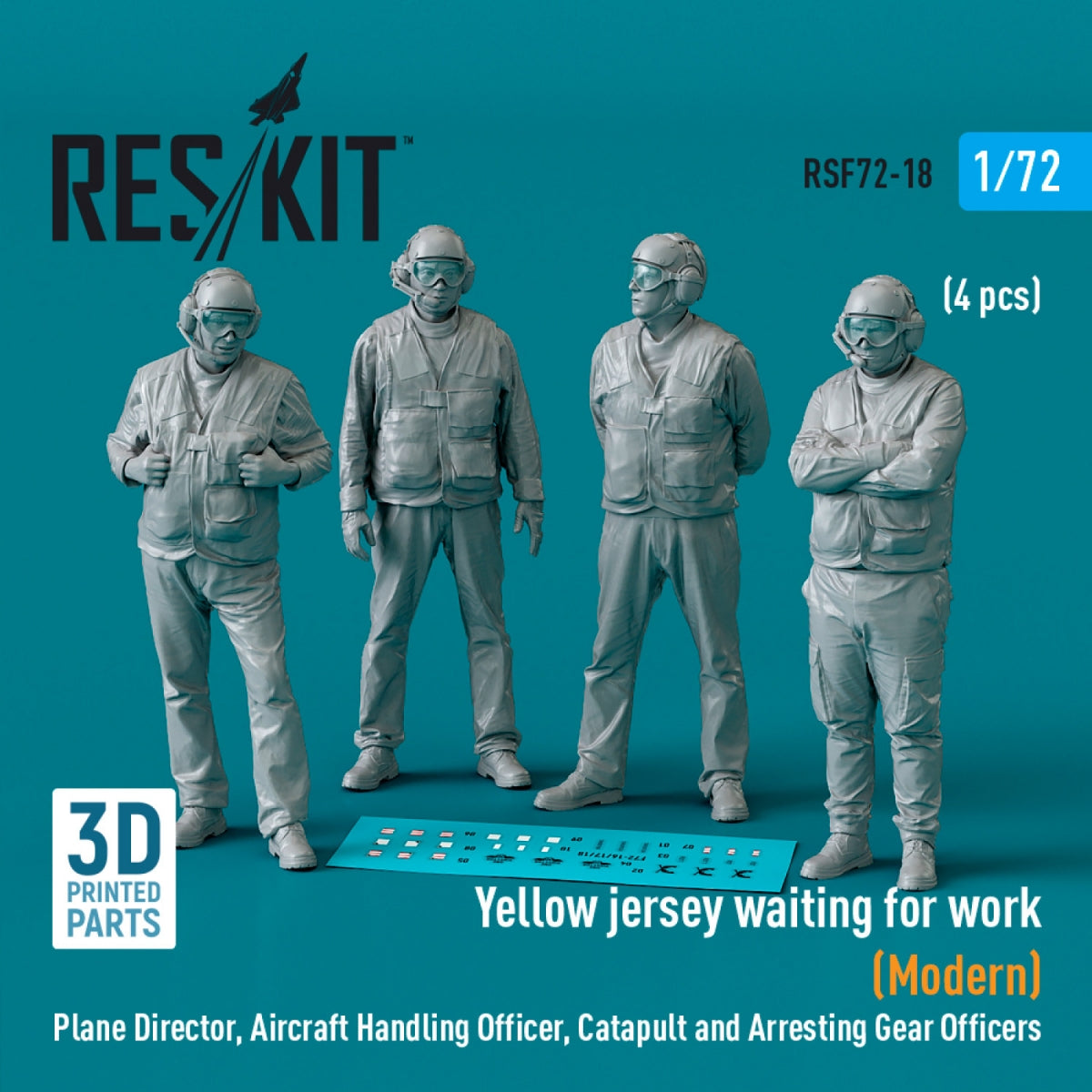 RESKIT RSF72-0018 Maillot jaune en attente de travail (Moderne) Directeur de vol, Officier de manutention des aéronefs, Officiers de catapulte et de dispositif d&amp;#39;arrêt (4 pièces) (Impression 3D) 1/72