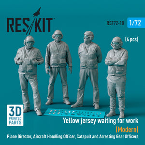 RESKIT RSF72-0018 Maillot jaune en attente de travail (Moderne) Directeur de vol, Officier de manutention des aéronefs, Officiers de catapulte et de dispositif d&amp;#39;arrêt (4 pièces) (Impression 3D) 1/72