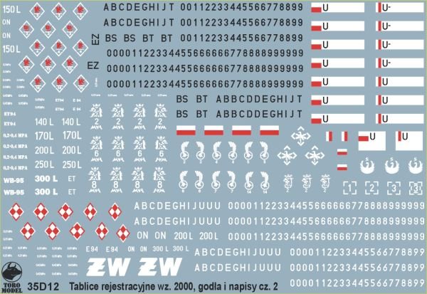 ToRo Modèle 35D12 - Véhicules de l&amp;#39;armée polonaise, numéros d&amp;#39;immatriculation modèle 2000, insignes d&amp;#39;unité et pochoirs, vol. 2, échelle 1/35