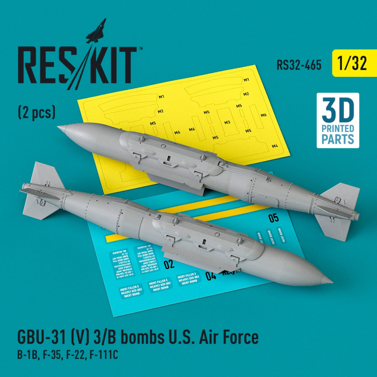 RESKIT RS32-0465 GBU-31 (V) 3/B bombes US Air Force (2 pièces) (B-1B, F-35, F-22, F-111C) (Impression 3D) 1/32