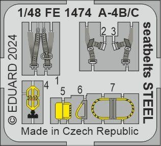 Ceintures de sécurité Eduard FE1474 A-4B/C, STEEL HOBBY 2000, HASEGAWA 1/48