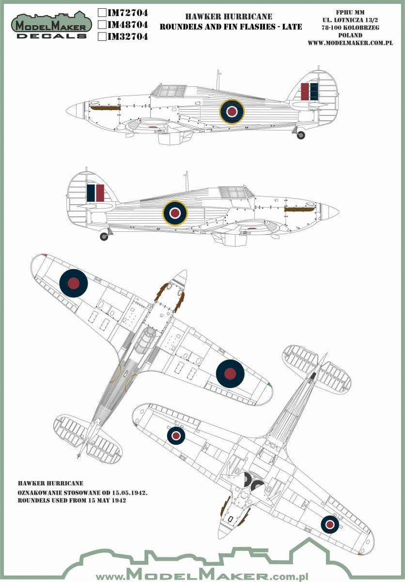 Décalcomanies ModelMaker IM48704 COQUELLES ET FLASHES D&amp;#39;AILERON HAWKER HURRICANE - FIN 1/48