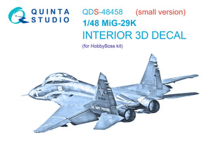 Quinta Studio QDS-48458 MiG-29K 3D-Printed coloured Interior on decal paper (HobbyBoss) (Small version) 1/48