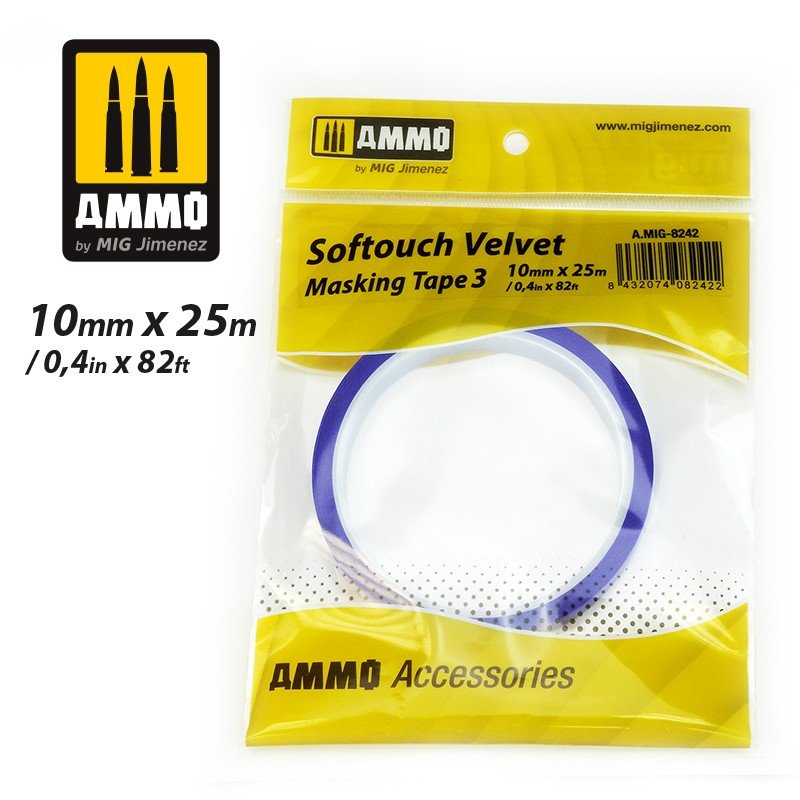AMMO of Mig Jimenez 8242 SOFTOUCH VELVET MASKING TAPE 3 (10mm X 25M)