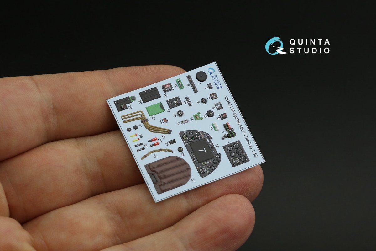 Quinta Studio QD48136 Spitfire Mk.V 3D-Printed &amp;amp; coloured Interior on decal paper (Tamiya) 1/48 – immagine 6