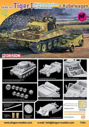 Dragon 7434 Tiger I Mid Production with Zimmerit and Kubelwagen 1/72 – Bild 2