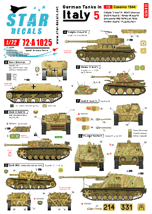 Star Decals 72-A1025 German tanks in Italy # 5. Cassino 1944. 1/72