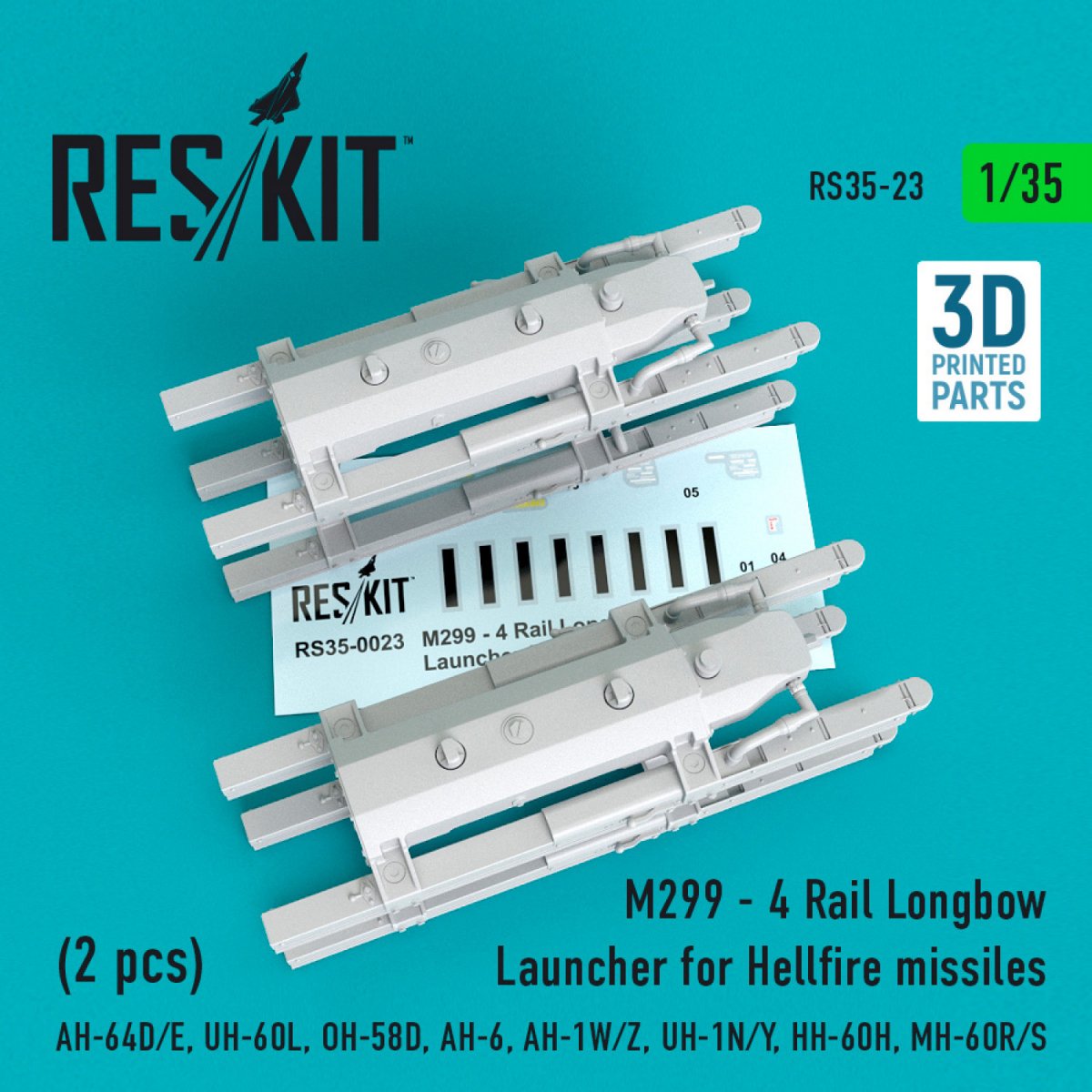 RESKIT RS35-0023 M299 - Lanceur à arc long à 4 rails pour missiles Hellfire (2 pièces) 1/35