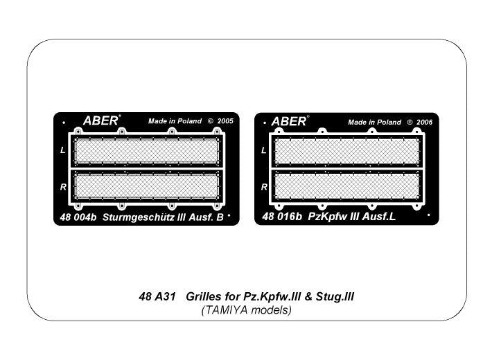 Aber 48A31 Grilles pour Pz.Kpfw. III et Stug III Compatibles avec les modèles Tamiya : 32540 ; 32524 ; 32525 ; 32543 ; 1/48 – image 4