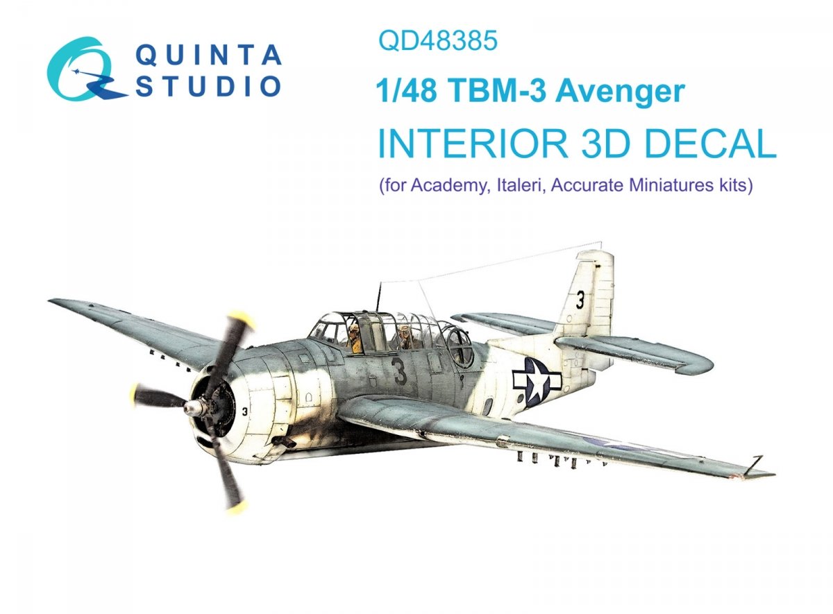 Quinta Studio QD48385 TBM-3 Avenger 3D-Printed &amp;amp; coloured Interior on decal paper (Accurate miniatures/Academy) 1/48