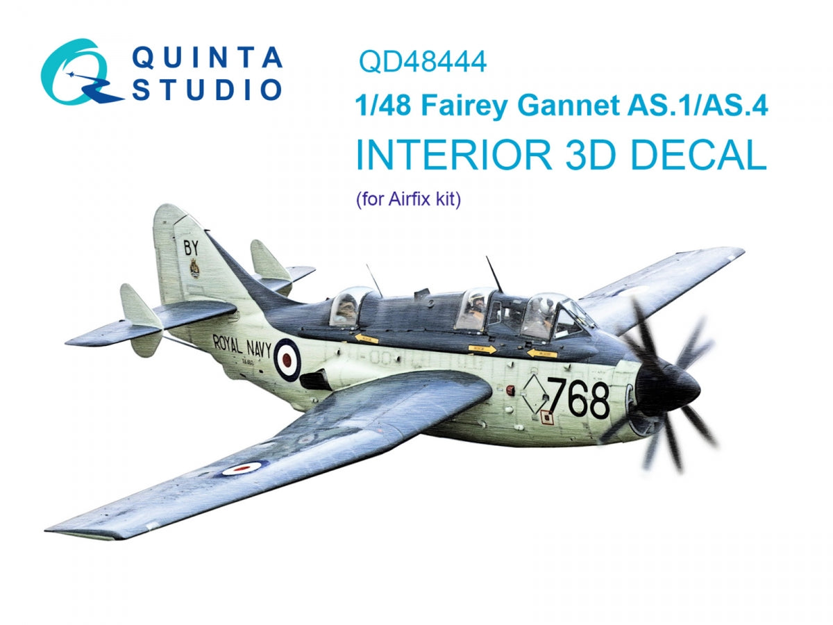 Quinta Studio QD48444 Fairey Gannet AS.1_AS.4 Intérieur coloré imprimé en 3D sur papier décalcomanie (Airfix) 1/48 