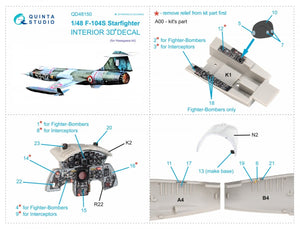 Quinta Studio QD48150 F-104S 3D-Printed &amp;amp; coloured Interior on decal paper (Hasegawa) 1/48 – immagine 5