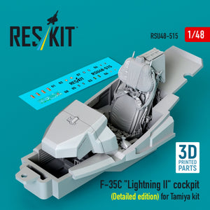 RESKIT RSU48-0515 F-35C "Lightning II" cockpit (Detailed edition) for Tamiya kit (3D Printed) 1/48