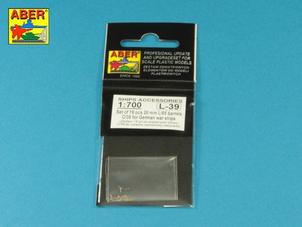 Aber 1/700L-39 Set of 18 pcs 20 mm L/65 C/38 gun barrels for German war ships 1/700 – imagen 3