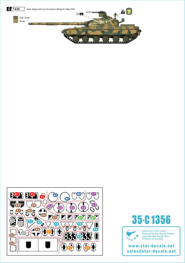 Star Decals 35-C1356 War in Ukraine #4 Ukrainian T-64 mix in 2022 war. T-64A, T-64B, T-64BV and T-64BM &amp;#39;Bulat&amp;#39;. Plus generic insignias 1/35 – zdjęcie 2