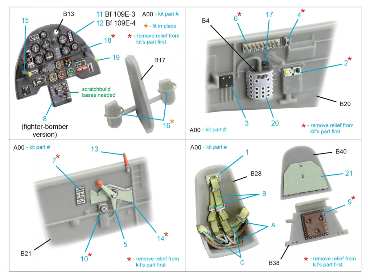 Quinta Studio QD48532 Bf 109E-3/4 3D-Printed &amp;amp; coloured Interior on decal paper (HobbyBoss) 1/48 – Bild 10