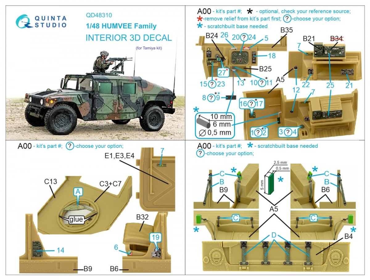 Quinta Studio QD48310 HUMVEE family 3D-Printed &amp;amp; coloured Interior on decal paper (Tamiya) 1/48 – Bild 7