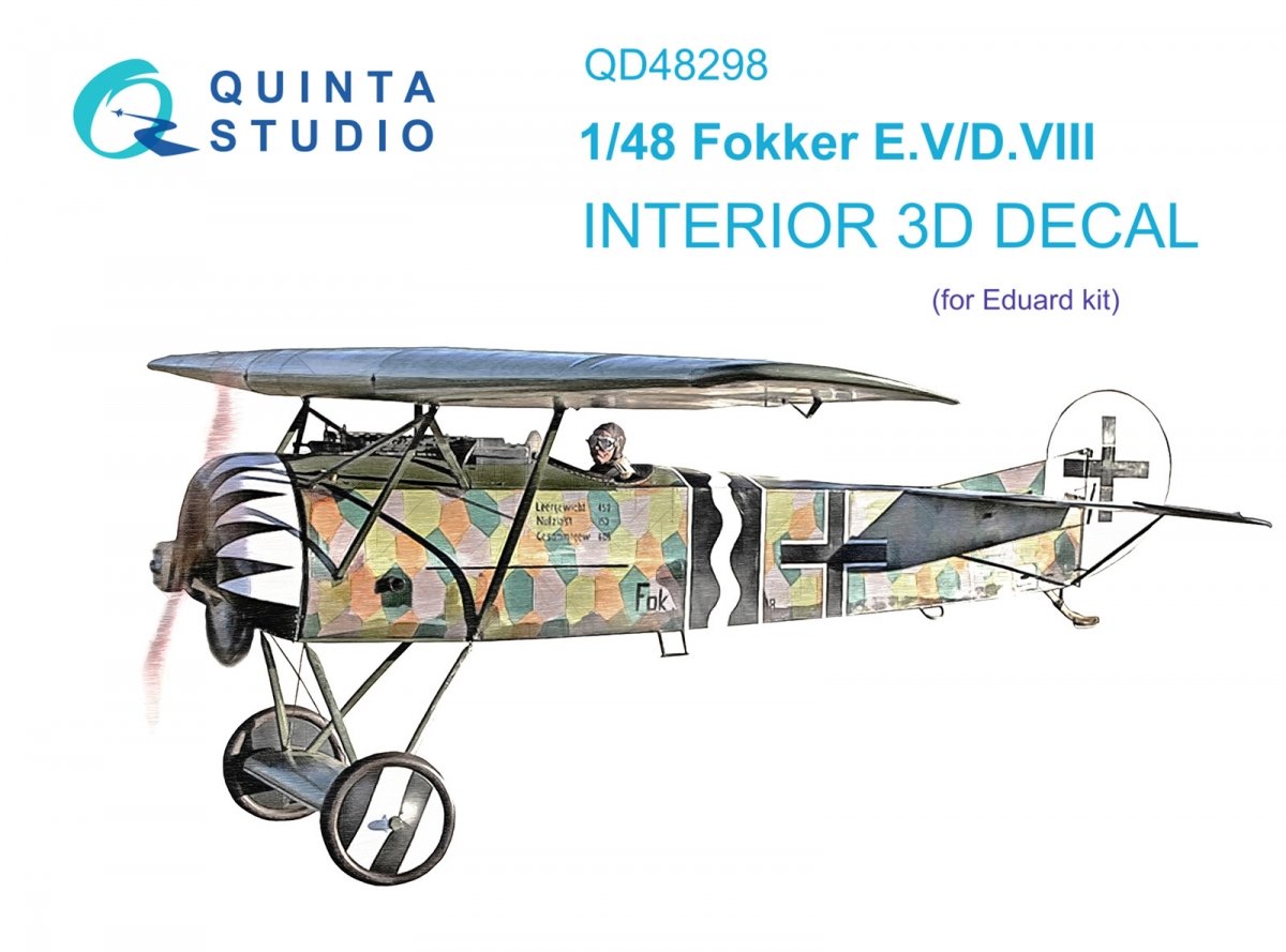 Quinta Studio QD48298 Fokker EV-DVIII 3D-Printed & coloured Interior on decal paper (Eduard) 1/48