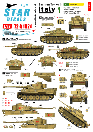 Star Decals 72-A1021 Chars allemands en Italie n° 1. Sicile 1943 1/72