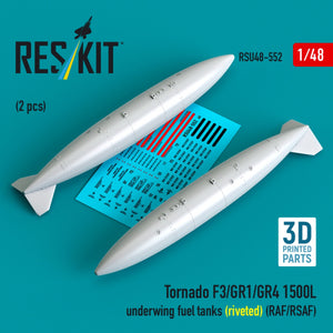 RESKIT RSU48-0552 Tornado F3/GR1/GR4 1500L underwing fuel tanks (riveted) (RAF/RSAF) (2 pcs) (3D Printed) 1/48