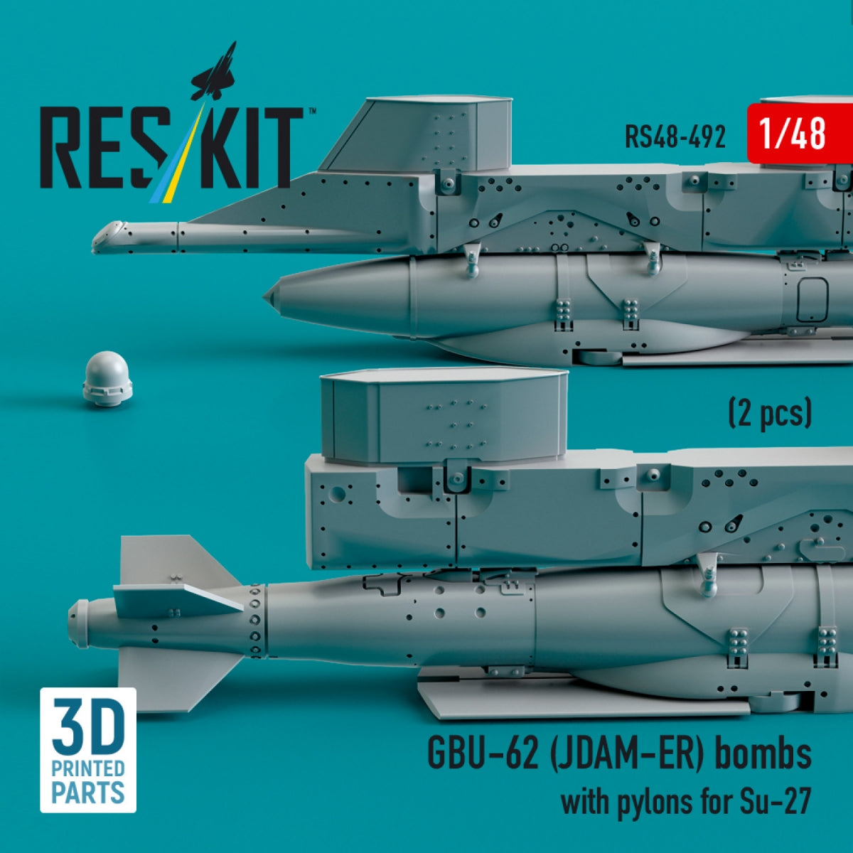 RESKIT RS48-0492 GBU-62 (JDAM-ER) bombs with pylons for Su-27 &amp;quot;Flanker&amp;quot; (2 pcs) (3D Printed) 1/48 – image 3