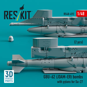 RESKIT RS48-0492 GBU-62 (JDAM-ER) bombs with pylons for Su-27 &amp;quot;Flanker&amp;quot; (2 pcs) (3D Printed) 1/48 – image 3