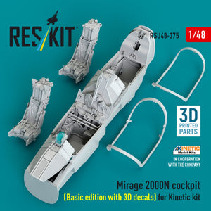 RESKIT RSU48-0375 Mirage 2000N cockpit (Basic edition with 3D decals) for Kinetic kit (3D Printed) 1/48