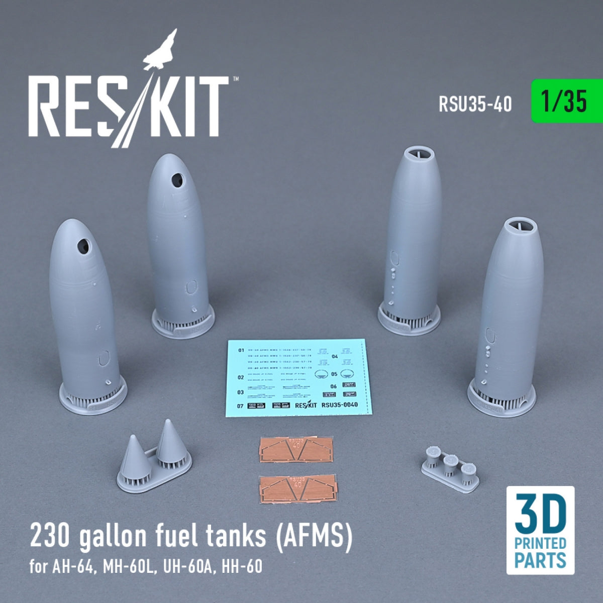 RESKIT RSU35-0040 230 GALLON FUEL TANKS (AFMS) FOR AH-64, MH-60L, UH-60A, HH-60 (2 PCS) (3D PRINTED) 1/35 – Bild 2