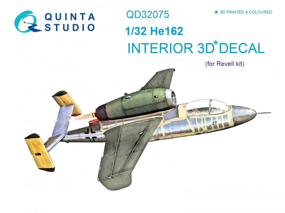 Quinta Studio QD32075 He 162 3D-Printed &amp; colored Interior on decal paper (for Revell kit) 1/32