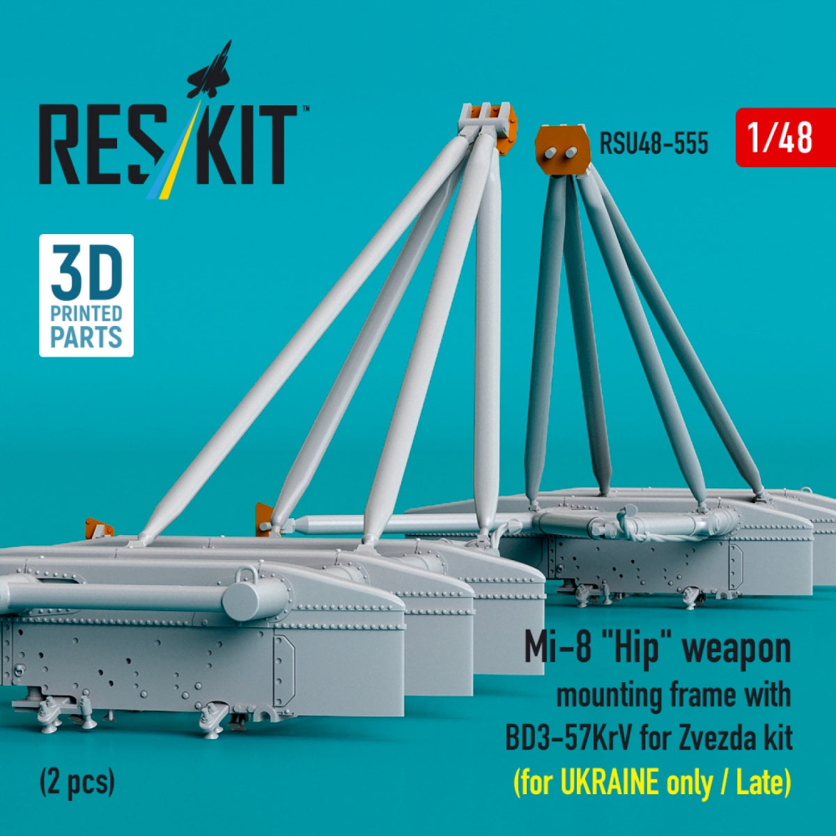RESKIT RSU48-0555 Mi-8 "Hip" weapon mounting frame with BD3-57KrV for Zvezda kit (for UKRAINE only / Late) (2 pcs) (3D Printed) 1/48