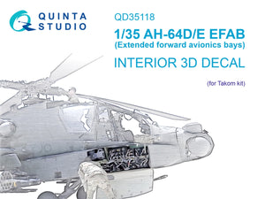 Quinta Studio QD35118 AH-64D Extended forward avionics bays 3D-Printed &amp;amp; colored Interior on decal paper (Takom) 1/35