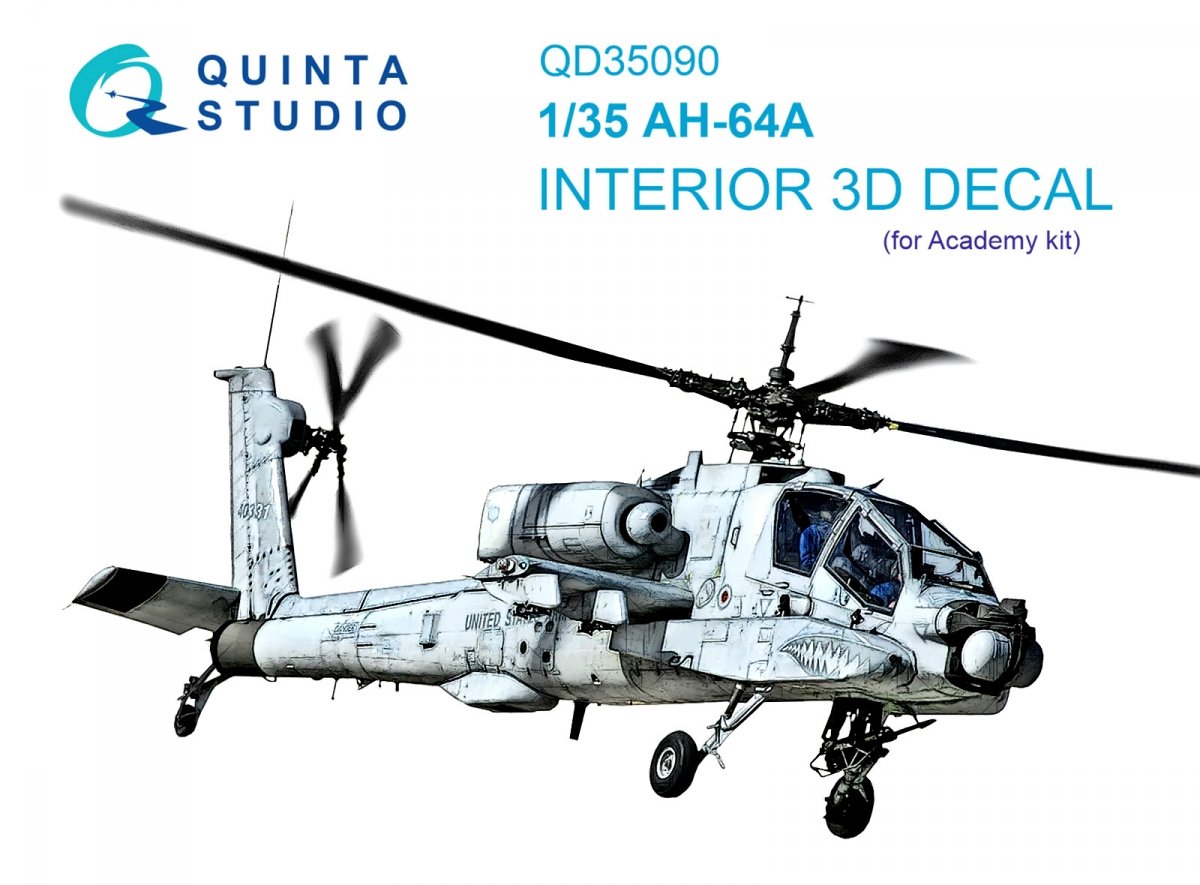 Quinta Studio QD35090 AH-64A 3D-Printed &amp;amp; colored Interior on decal paper (Academy) 1/35