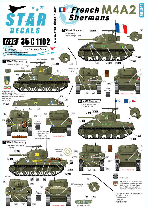 Star Decals 35-C1102 French Shermans #1 1/35