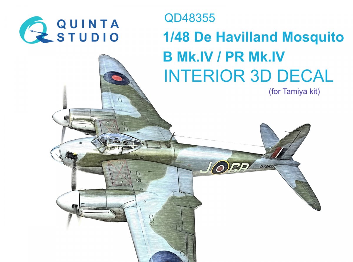 Quinta Studio QD48355 DH Mosquito B Mk.IV/PR Mk.IV 3D-Printed &amp; colored Interior on decal paper (Tamiya) 1/48