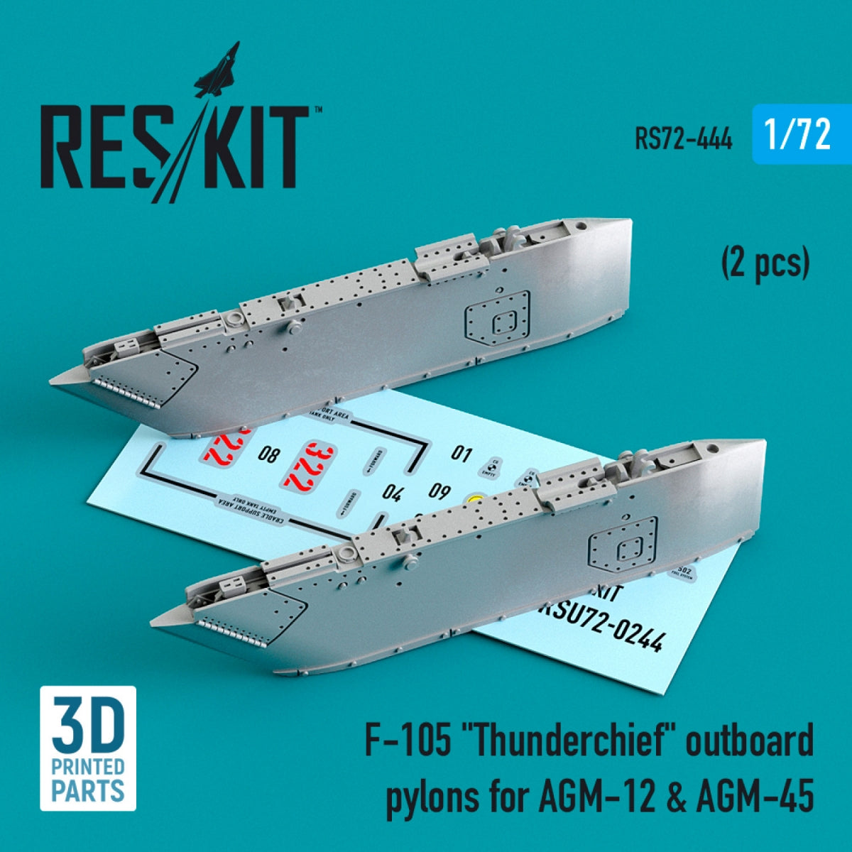 RESKIT RS72-0444 F-105 "THUNDERCHIEF" OUTBOARD AGM-12 & AGM-45 PYLONS (2 PCS) (3D PRINTED) 1/72